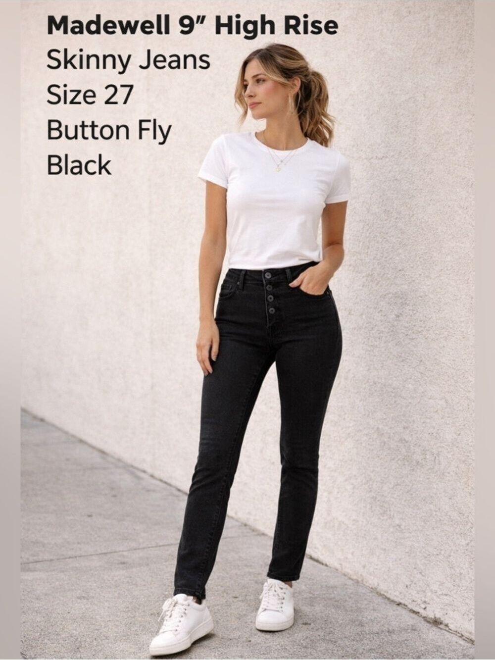 Madewell 9” High Rise Skinny Jeans Black Button Fly Size 27